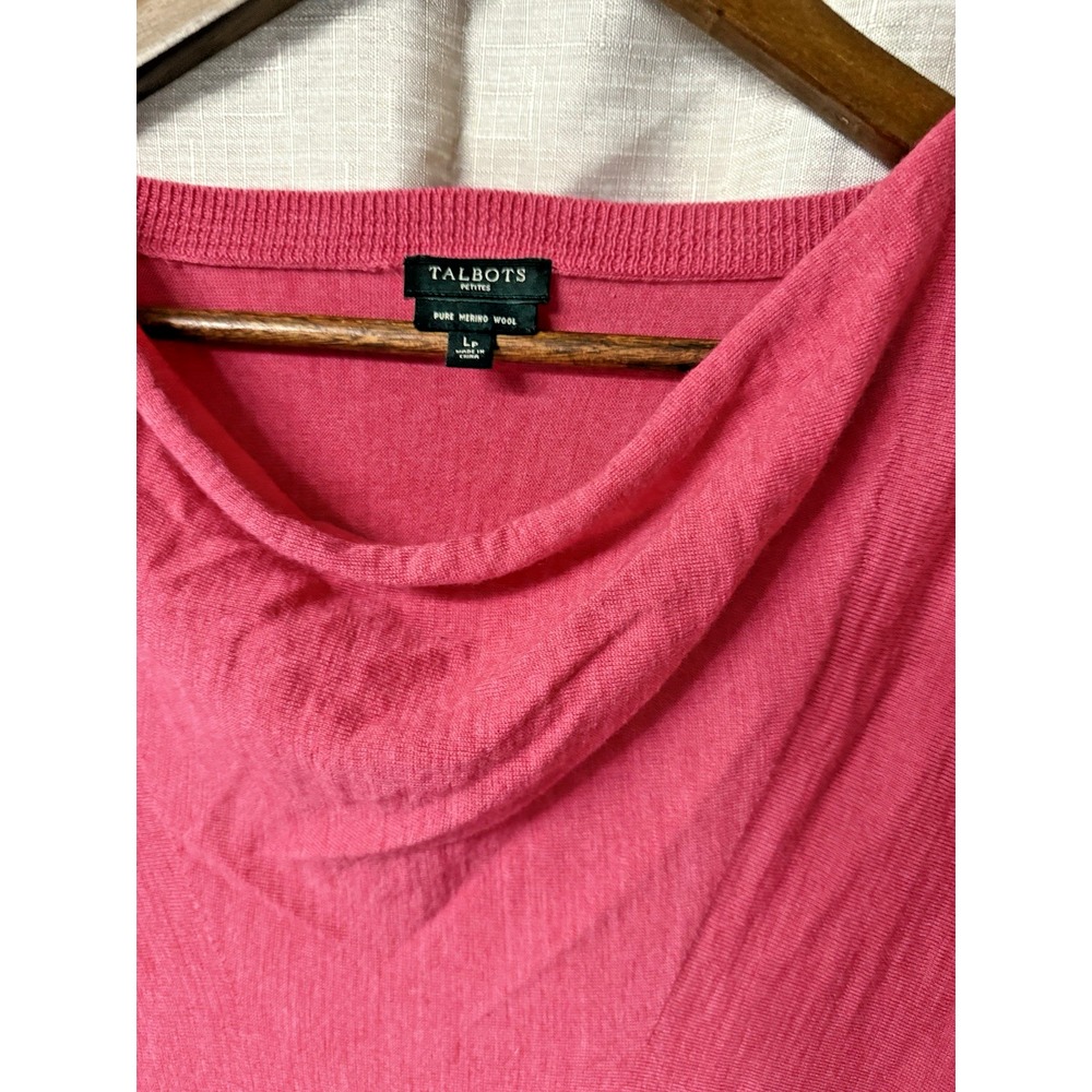 Talbots Pure Merino Wool Sweater Womens LP Medium Petite Pink Waterfall Neckline - Picture 3 of 6